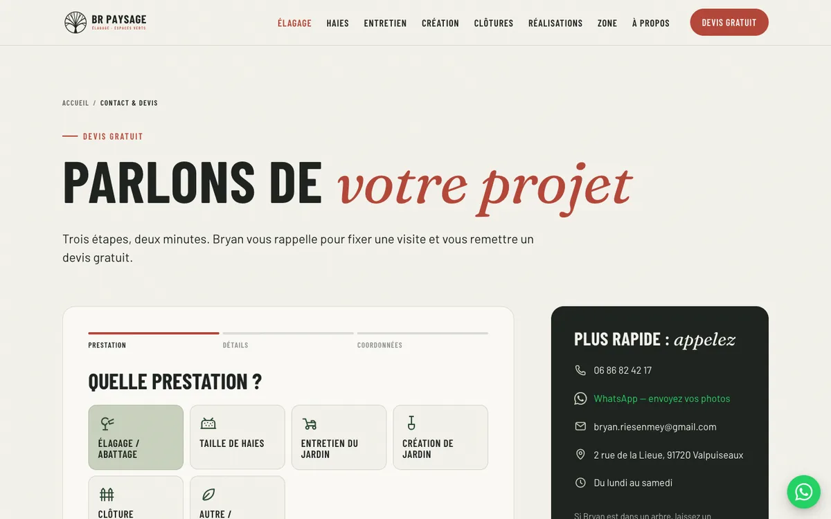 Formulaire de devis en trois étapes