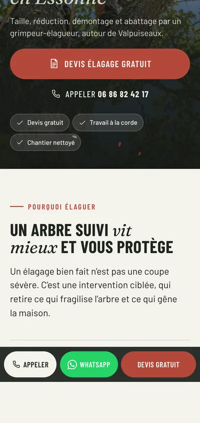 Page élagage BR Paysage sur mobile