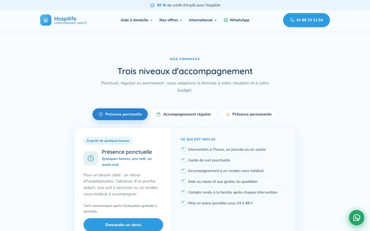 Les trois formules d'accompagnement Hospilife