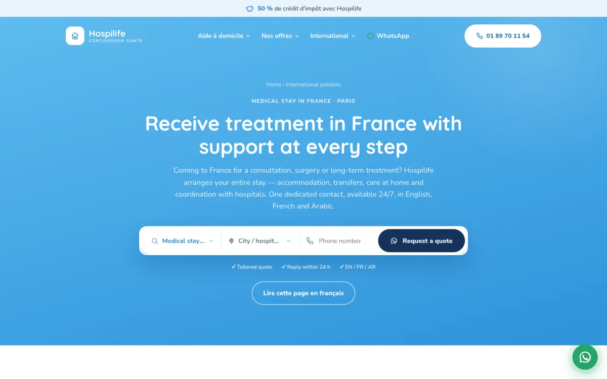 Version anglaise pour les patients internationaux