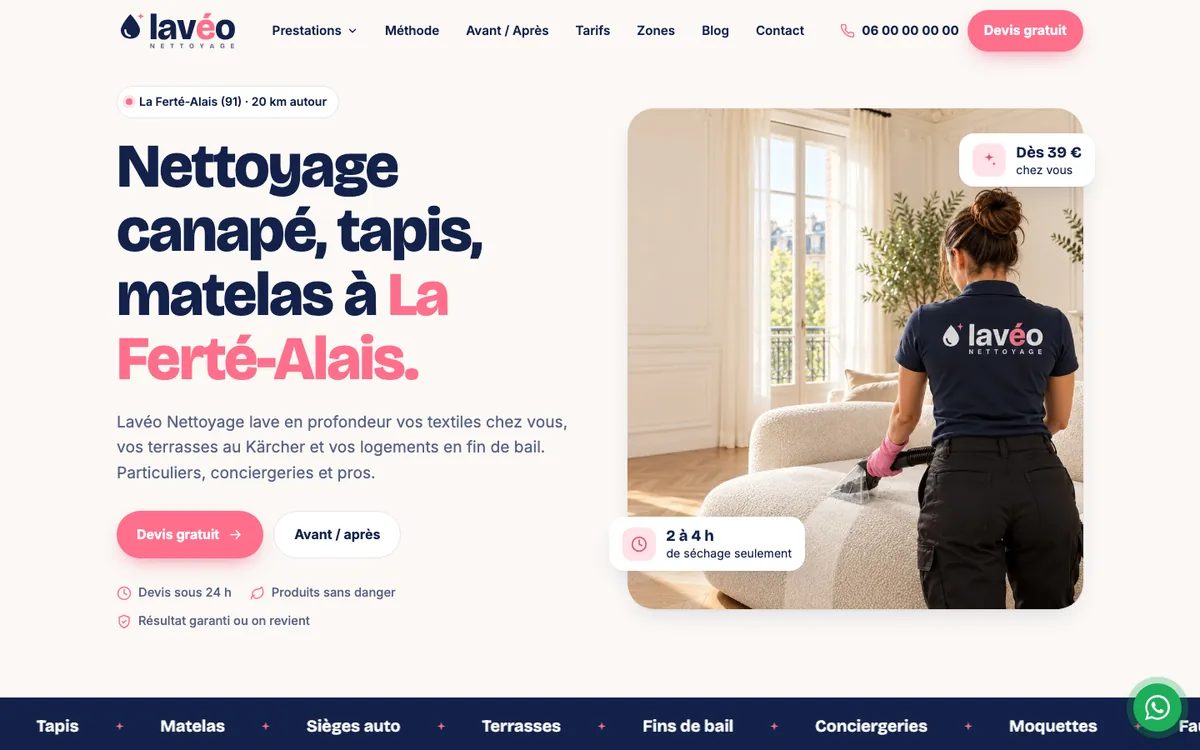 Page d’accueil du site Lavéo Nettoyage
