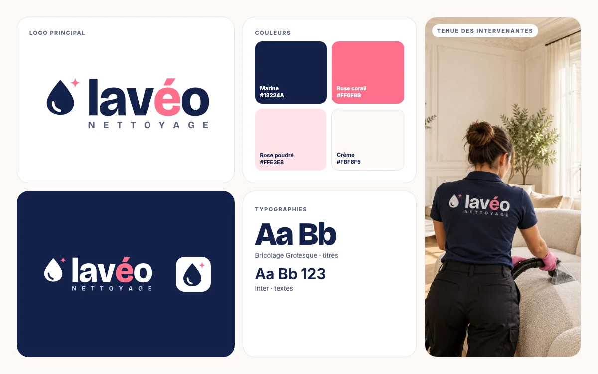 Charte graphique Lavéo Nettoyage : logo, couleurs, typographies, tenue