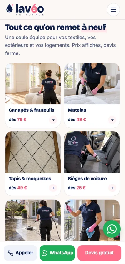 Prestations Lavéo Nettoyage sur mobile