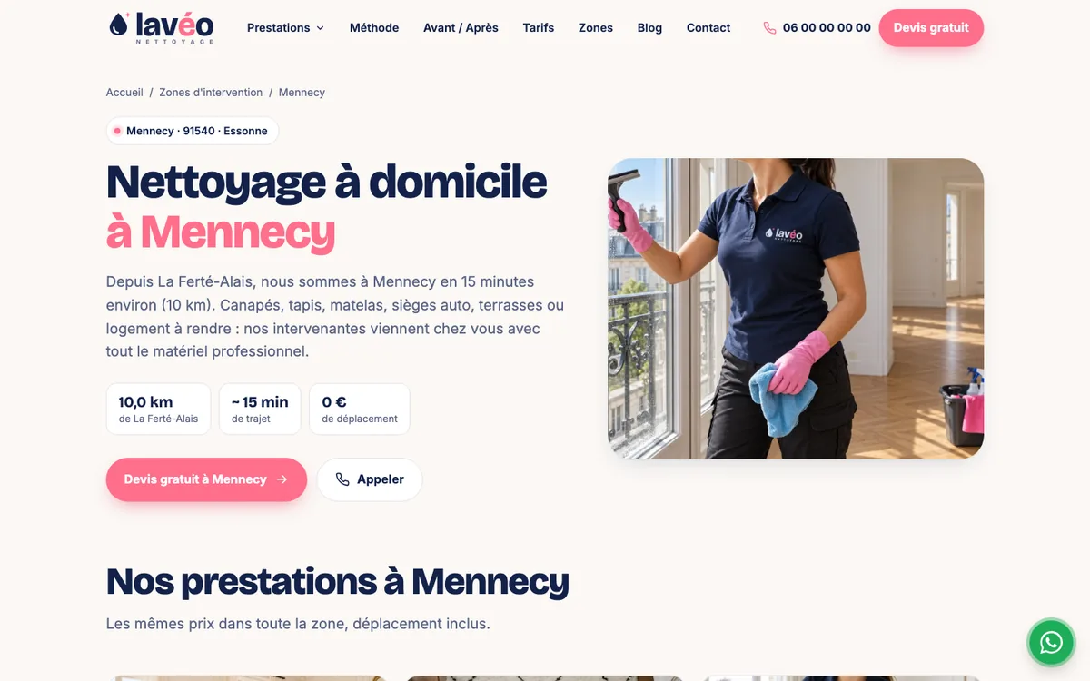 Page commune Mennecy du site Lavéo Nettoyage