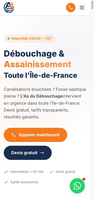 Site mobile L'As du D&eacute;bouchage