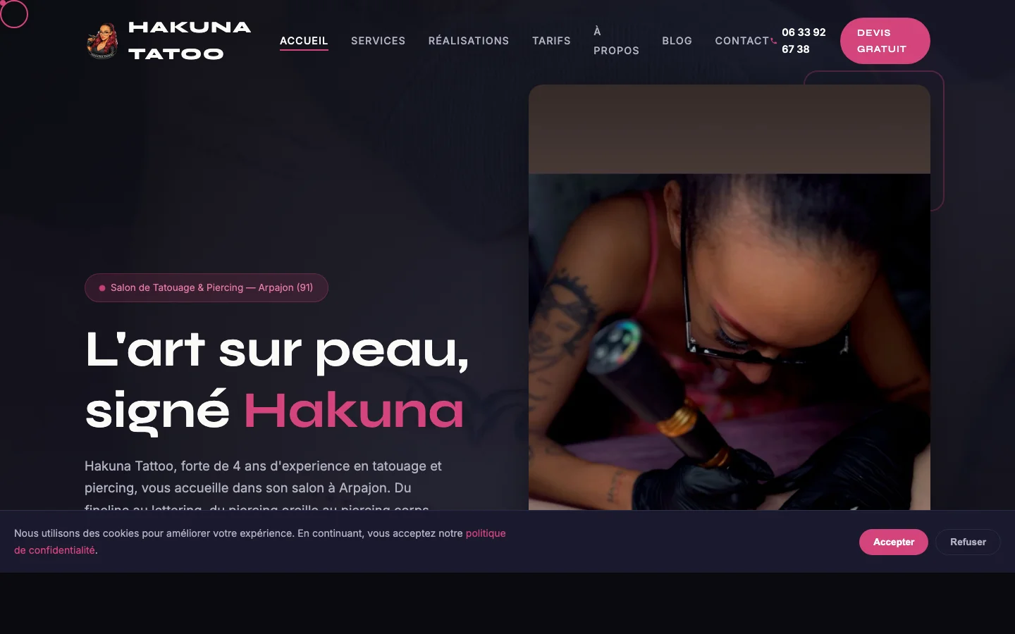 Site web Hakuna Tattoo Arpajon par MedAgency