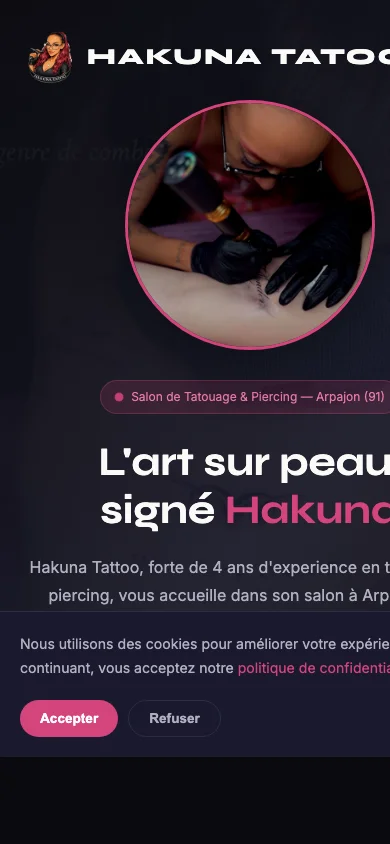Site mobile Hakuna Tattoo Arpajon