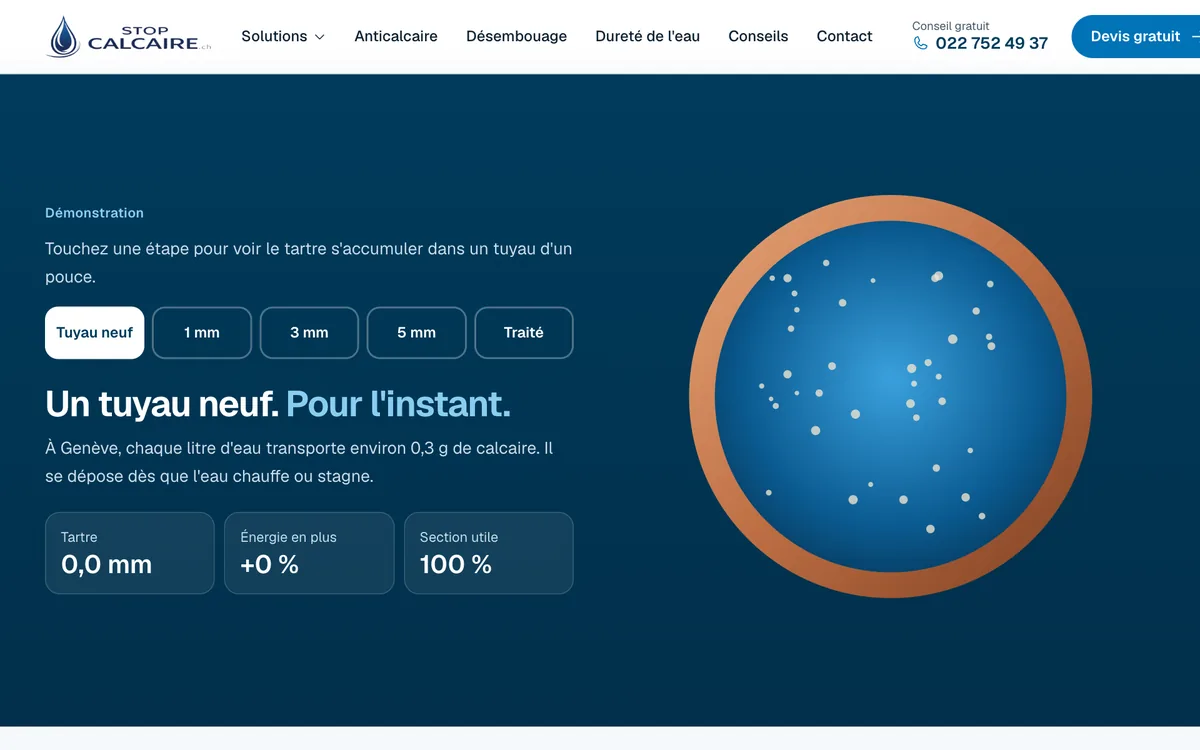 D&eacute;monstration interactive du tartre dans un tuyau