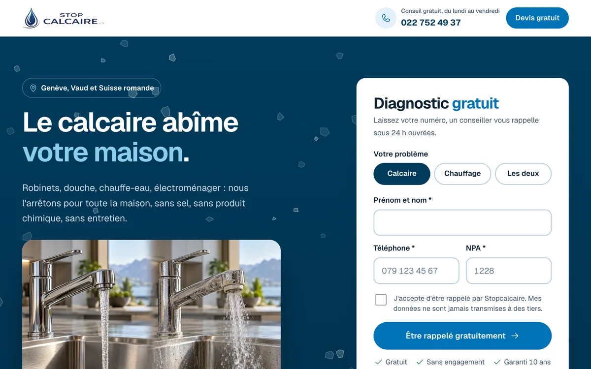 Landing page publicitaire Stopcalcaire